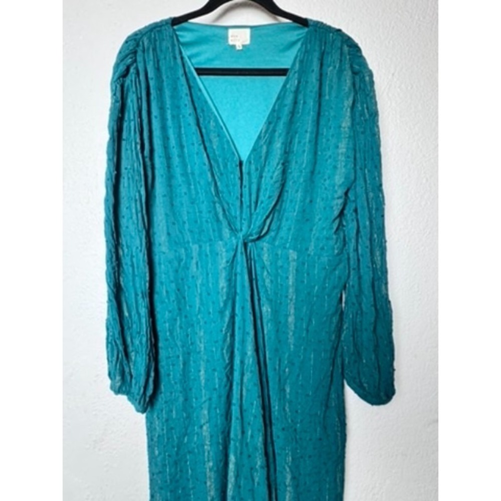 Dee Elley Maxi Dress Women XL Teal Gold Thread Jewel Tone Sophisticated‎ Holiday